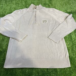 Mens Philadelphia Flyers NHL Pullover 1/4 Zip Sweater Mens Size Large Tan Beige